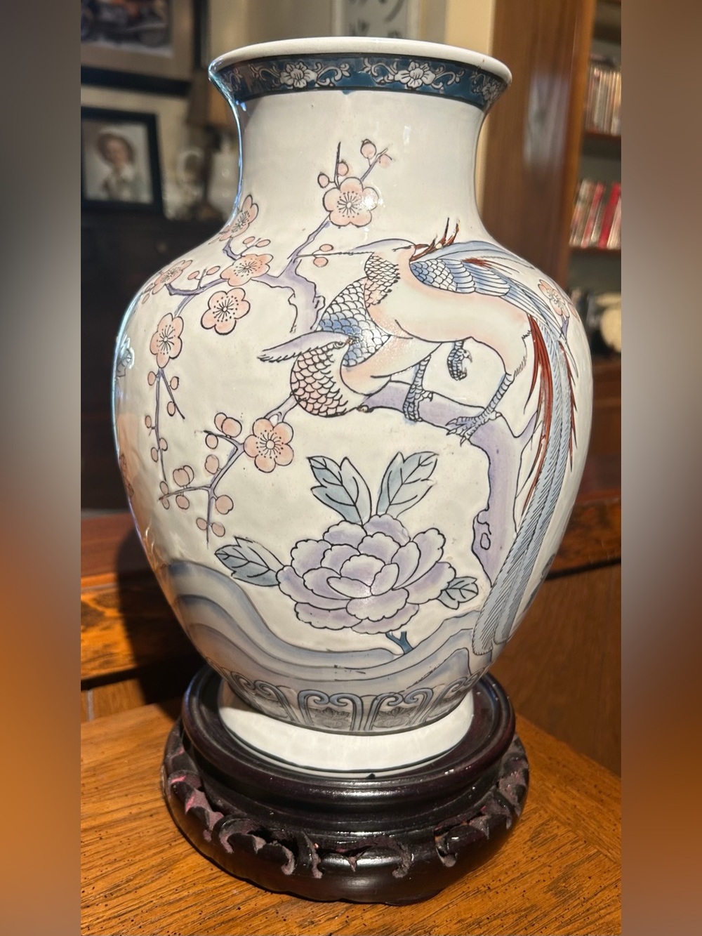 Decorative Porcelain Vase with Pastel Floral and Bird Motif